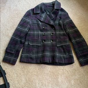Purple and gray short pea coat